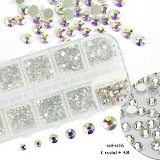 1Box Mixed Crystal AB Nail Stones SS3-SS16 Niet HotFix Zilver Plaksteen Glas Rhinestones Nail Art Decoraties Accessoires LA388