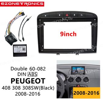 1Din2Din Auto Dvd Frame Audio Montage Adapter Dash Trim Kits Facia Panel 9Inch Voor Peugeot 408 308 08-16 Dubbel Din Radio Speler kader kabel canbus