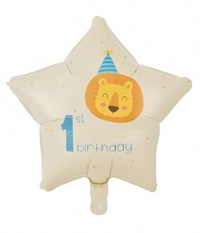1e Verjaardag Folieballon Stervorm Leeuw (46cm) Multikleur - Print