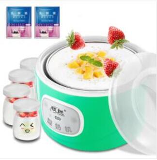 1L Capaciteit Automatische Roestvrij Staal Yoghurt Machine Zelfgemaakte Yoghurt Natto Rijst Wijn 4 Glazen Bekers Yoghurt Maker Machine Groen / EU