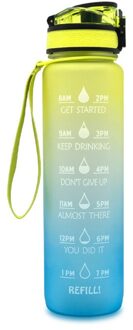 1L Draagbare Outdoor Waterfles Grote Capaciteit Frosted Gradient Ramp Water Fles Met Push Cover Voor Reizen Wandelen lucht blauw