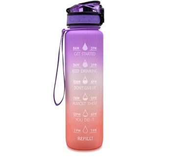 1L Draagbare Outdoor Waterfles Grote Capaciteit Frosted Gradient Ramp Water Fles Met Push Cover Voor Reizen Wandelen Paars