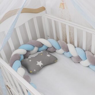 1M/2M/3M/4M Baby Bumper Crib Cot Protector Baby Bebe Beddengoed Set voor Baby Boy Girl Braid Knoop Kussen Kussen Room Decor grijs wit blauw / 2M