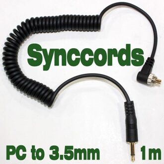 1M Camera Knippert Accessoires 3.5Mm/2.5Mm/6.35Mm Male Pc Flash Sync Kabel Schroef lock Voor Trigger Studio Licht 3.5mm to PC Sync