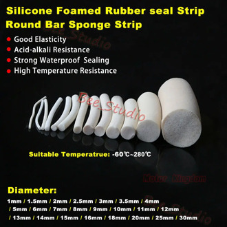 1M Waterproof Foamed Silicone Rubber Seal Strip Silicon Sponge Cord Round Solid VMQ Foaming Cord Dia.1/2/3/4/4.5/5/6/7/8/9/10mm