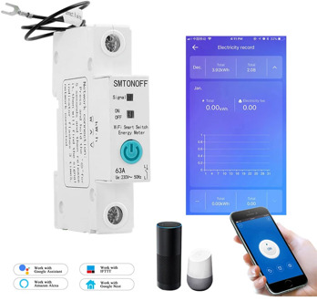 1P eWelink Single phase Din rail WIFI Smart Energy Meter Power Consumption kWh Meter wattmeter with Alexa google for Smart home