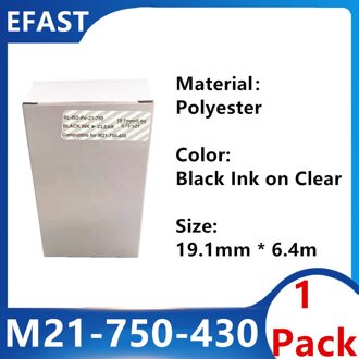 1Pack M21 750 430 Polyester Label Lint Zwart Op Helder Voor BMP21 Plus Printer Zwart Op Transparante M21-750-430 19.1mm * 6.4M