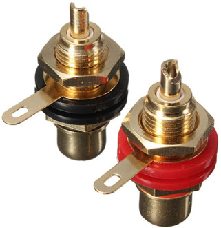 1pair Gold Plated Speaker Terminal Audio Adapter RCA Phono Female Chassis Panel Sockets Connectors Black & Red