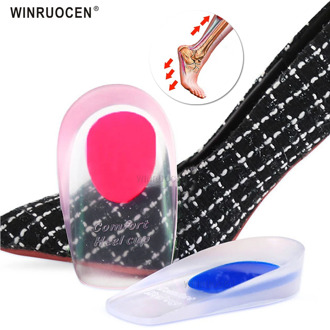 1pair Soft Silicone Gel Insoles for heel spurs pain Foot cushion Foot Massager Care Half Heel Insole Pad Height Increase
