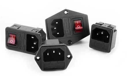 1PC 10A 250VAC 4 Pin IEC320 C14 inlet connector plug AC power socket with red lamp rocker switch 10A fuse holder CZYC