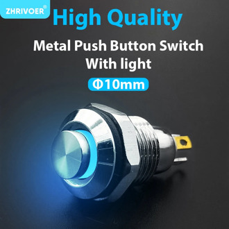 1pc 10mm With LED indicator Self-reset Momentary Self-locking Latching Metal Push Button Switch 4pins high head 3v5v12v24v220v
