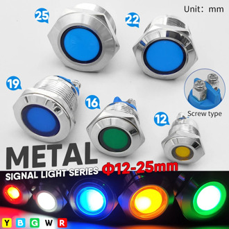 1pc 12 16 19 22mm Waterproof IP67 Metal LED Warning Indicator Light Signal Lamp Pilot Wire3V5V12V24V110V220V Screw pin terminal