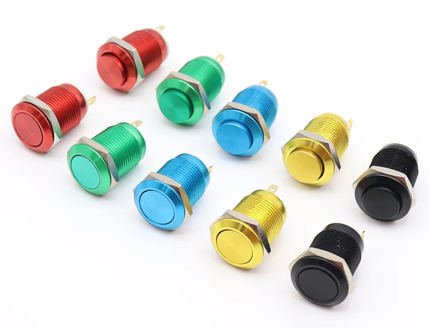 1pc 12mm Color Oxidation Metal Push Button Switch Flat/High Head Waterproof Self-reset/Momentary Normal Open Pin Terminal