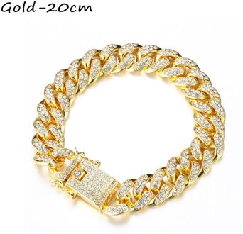 1Pc 14K Vergulde 12Mm Breedte Diamond Cubaanse Armband Luxe Shiny Hip Hop Ingelegd Rhinestone Link Chain vrouwen Mode Armband goud-20cm