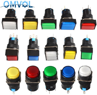 1PC 16mm Self-Recovery Rectangle Momentary Push Button Switch LED Lamp 5Pin 5V 12V 24V 220V 3 Years Warranty Reset LED Button