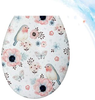 1Pc 18 Inch Verdikking Gedrukt Wc-deksel U-Vormige Toilet Seat Cover Universele Wc Deksel Creatieve Patronen Wc zee bloem vogel