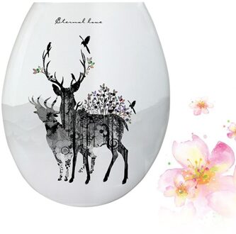 1Pc 18 Inch Verdikking Gedrukt Wc-deksel U-Vormige Toilet Seat Cover Universele Wc Deksel Creatieve Patronen Wc zee eland