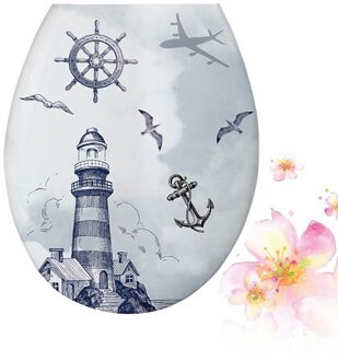 1Pc 18 Inch Verdikking Gedrukt Wc-deksel U-Vormige Toilet Seat Cover Universele Wc Deksel Creatieve Patronen Wc zee Lighthouse