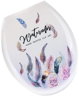 1Pc 18 Inch Verdikking Gedrukt Wc-deksel U-Vormige Toilet Seat Cover Universele Wc Deksel Creatieve Patronen Wc zee paars veer