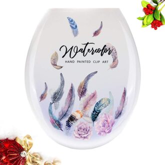 1Pc 18 Inch Verdikking Gedrukt Wc-deksel U-Vormige Toilet Seat Cover Universele Wc Deksel Creatieve Patronen Wc zee paars veer
