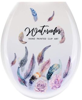 1Pc 18 Inch Verdikking Gedrukt Wc-deksel U-Vormige Toilet Seat Cover Universele Wc Deksel Creatieve Patronen Wc zee paars veer