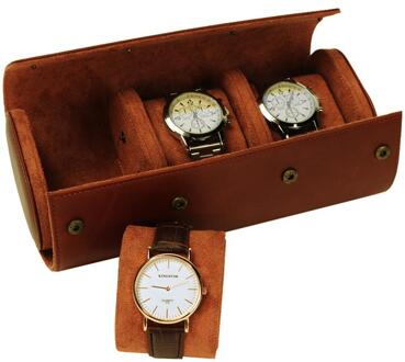1Pc 3 Slots Draagbare Horloge Doos Ronde Horloge Organizer Elastische Pu Horloge Case Lederen 3-Digit Horloge Opslag doos
