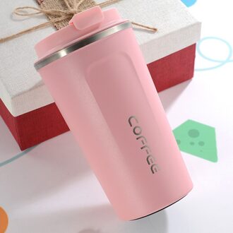 1Pc 380ml Roestvrij Staal Koffie Thermosfles Mok Auto-flessen Reizen Draagbare Cup Water Isolatie Thermosflessen Cup drinkware Roze