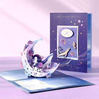 1Pc 3D Pop-Up Begroeting Kaart Galaxy Serie Creatieve Leuke Meisje Diy Bericht Wenskaart Met Envelop