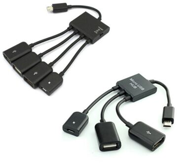 1Pc 4 In 1 Micro Usb Host Otg Lading Hub Cord Adapter Splitter Voor Android Smartphones Tablet Zwart Kabel 20Cm