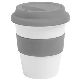 1Pc 400Ml Herbruikbare Warmte Geïsoleerde Keramische Reizen Mokken Thee Koffie Mok Cup Met Non-slip Mouw En Siliconen Deksel grijs