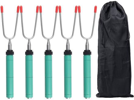 1Pc/5Pcs 34 "Bbq Vorken 360 ° Rotatie Telescopische Roosteren Sticks Houten Handvat Roosteren Barbecue Vorken camping Bbq Gereedschap 5stk