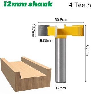 1Pc 8Mm/12Mm/12.7Mm Schacht Z4 T Type Steken Cutter Houtbewerking Tool Carbide Router bits Voor Hout Houtbewerking Frees 12mm shank 4 edge