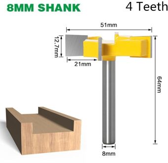 1Pc 8Mm/12Mm/12.7Mm Schacht Z4 T Type Steken Cutter Houtbewerking Tool Carbide Router bits Voor Hout Houtbewerking Frees 8mm shank 4 edge