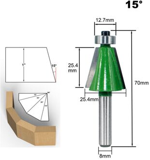 1Pc 8Mm Shank Afschuining Router Bit 11.25 15 22.5 30 45 Graden Schuine Rand Frees Voor Hout woodorking Tool 15 mate