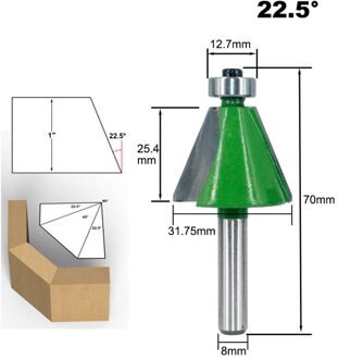 1Pc 8Mm Shank Afschuining Router Bit 11.25 15 22.5 30 45 Graden Schuine Rand Frees Voor Hout woodorking Tool 22.5 mate