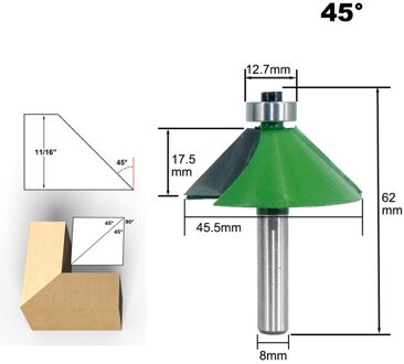 1Pc 8Mm Shank Afschuining Router Bit 11.25 15 22.5 30 45 Graden Schuine Rand Frees Voor Hout woodorking Tool 45 mate