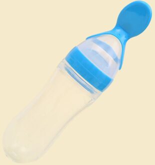 1Pc 90Ml Zuigfles Met Platte Lepel Type Lip Mond Zuigeling Training Melk Rijst Plakken Squeeze Peuter feeder Servies blauw Bottle