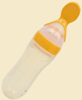 1Pc 90Ml Zuigfles Met Platte Lepel Type Lip Mond Zuigeling Training Melk Rijst Plakken Squeeze Peuter feeder Servies geel Bottle