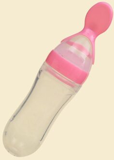 1Pc 90Ml Zuigfles Met Platte Lepel Type Lip Mond Zuigeling Training Melk Rijst Plakken Squeeze Peuter feeder Servies roze Bottle