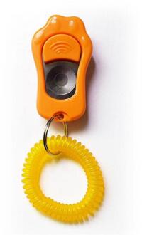 1Pc Abs Animal Dog Training Clicker Kat Puppy Knop Trainer Tool Gehoorzaamheid Aid Met Polsband Hond Levert universele oranje