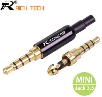 1PC Aluminum MINI Jack 3.5mm 4Pole Gold-plated Earphone Adapter with Tail plug clamps Cable clip For DIY Stereo Headset