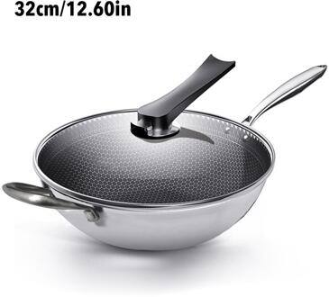 1Pc Anti-aanbak Koekenpan Roestvrijstalen Wok Honingraat Koekenpan Met Glazen Deksel Bak Pan Kitchen Cookware Pan 32CM