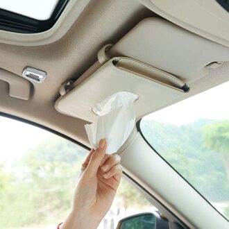 1Pc Auto Tissue Box Handdoek Auto Zonneklep Pu Leer Tissue Box Houder Auto Interieur Opslag Decoratie accessoires Beige