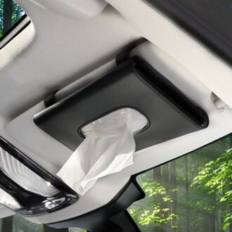 1Pc Auto Tissue Box Handdoek Auto Zonneklep Pu Leer Tissue Box Houder Auto Interieur Opslag Decoratie accessoires zwart