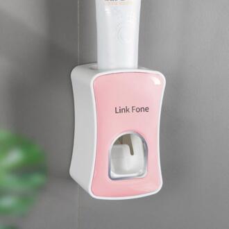 1Pc Automatische Tandpasta Dispenser Wall Mount Stofdicht Tandenborstelhouder Wall Mount Opbergrek Badkamer Accessoires Knijper roze