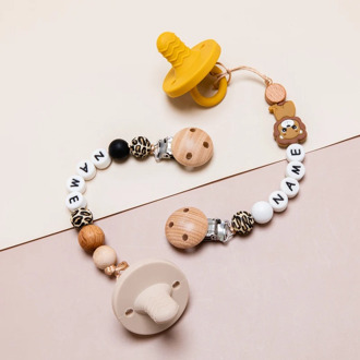 1pc Baby Pacifier Chain Personalized Leopard Beads Wooden Clip Teether Cartoon Animal Holder Chain Rodent Baby Teether Bpa Free
