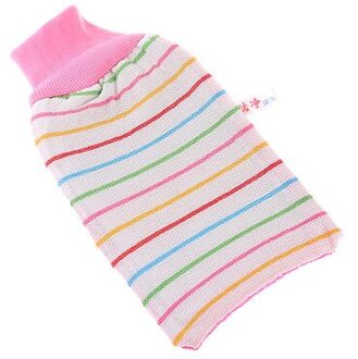 1Pc Bad Handschoenen Exfoliërende Handschoenen Douche Bast Wisp Huid Spa Massage Body Scrubber Handschoen Washandje Bad Borstel Voor body roze-streep
