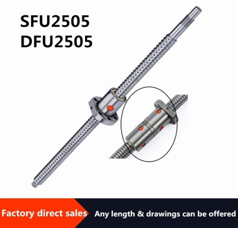 1PC BallScrew SFU2505 DFU2505 ball screw C7 with 2505 flange single/DOUBLE ball nut BK/BF20 end machined for cnc Parts