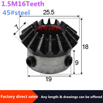 1pc Bevel Gear 1.5M 16Teeth inner hole 6/8/10/12 mm gear 90 degrees meshing angle Steel Gears Screw Hole M5