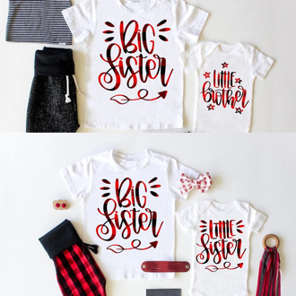 1pc Big Sister Little Brother Outfit Buffalo Plaid Big Sister Graphic T Shirt Little Sister Matching Set Family Look Clothes